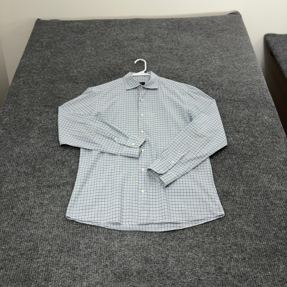 Ermenegildo Zegna Shirt Mens XL Blue Cotton Check Long Sleeve Luxury Business